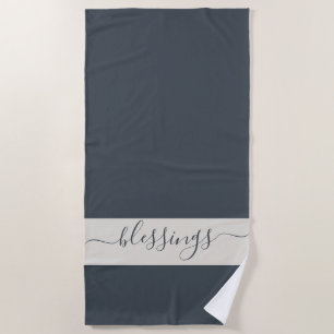 Serviette De Plage Chic Bénédictions Bleu foncé et crème