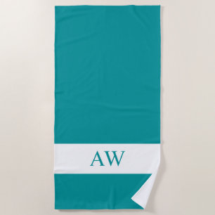 Serviette De Plage Chic bleu vert blanc Monogramme