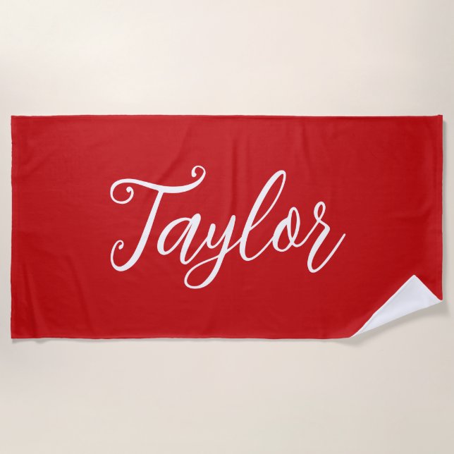 Serviette De Plage Chic Bright Red Custom Handwritten Script (Devant)