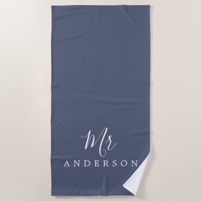 Serviette De Plage Chic Future M. Blue Indigo Monogramme (Devant)