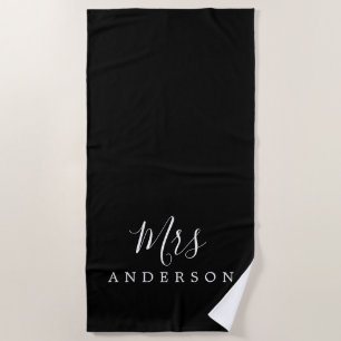 Serviette De Plage Chic Future Mme Black et White Monogramme