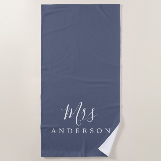 Serviette De Plage Chic Future Mme Blue Indigo Monogramme (Devant)