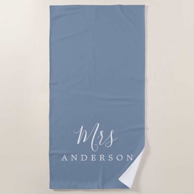 Serviette De Plage Chic Future Mme Faded Denim Blue Monogramme (Devant)