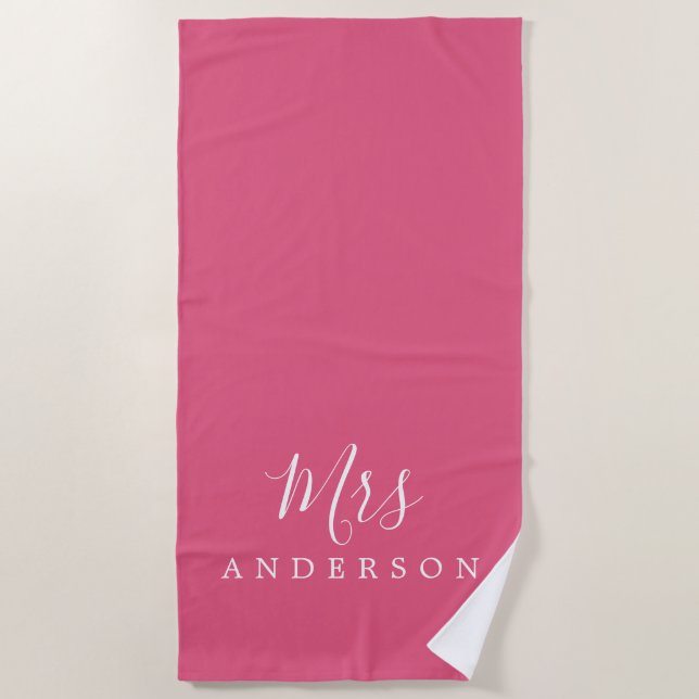 Serviette De Plage Chic Future Mme Hot Pink Monogram Beach Towel (Devant)