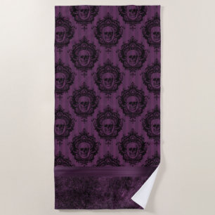 Serviette De Plage Chic gothique pourpre   Aubergine et crâne noir