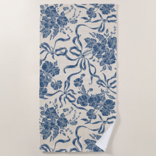 Serviette De Plage Chic moderne Vintage ivoire Marine bleu motif flor
