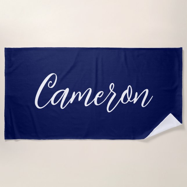 Serviette De Plage Chic Navy Blue Name Custom Handwritten Script (Devant)