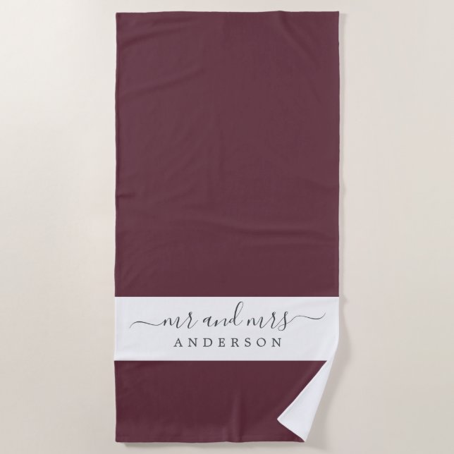 Serviette De Plage Chic Newlysée M. Mme Burgundy Monogrammed (Devant)