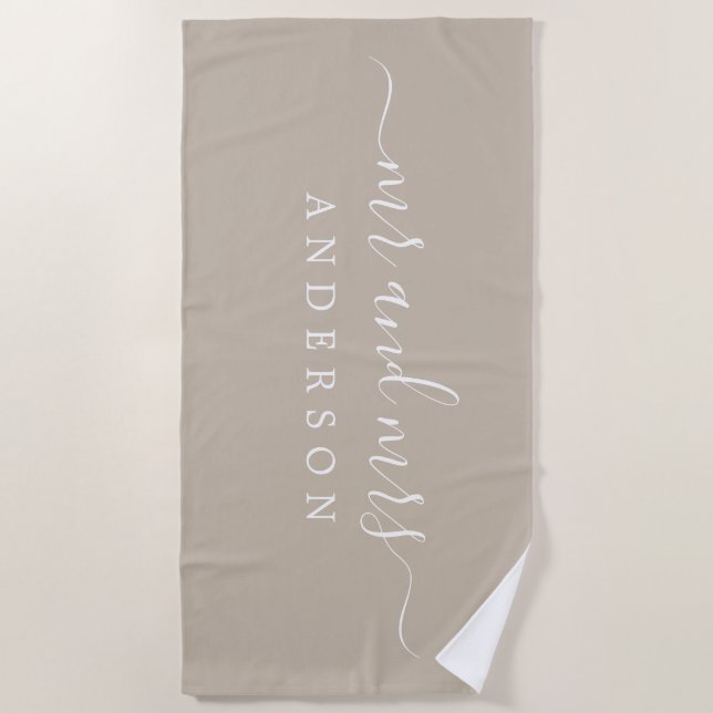 Serviette De Plage Chic Newlysée M. Mme Gray Monogrammed (Devant)
