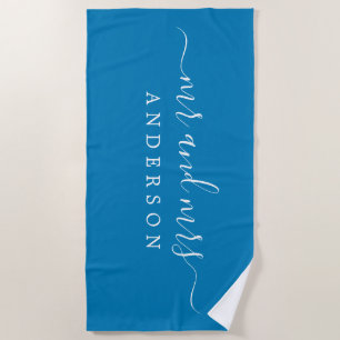 Serviette De Plage Chic Newlysée M. Mme Ibiza Blue Monogrammed