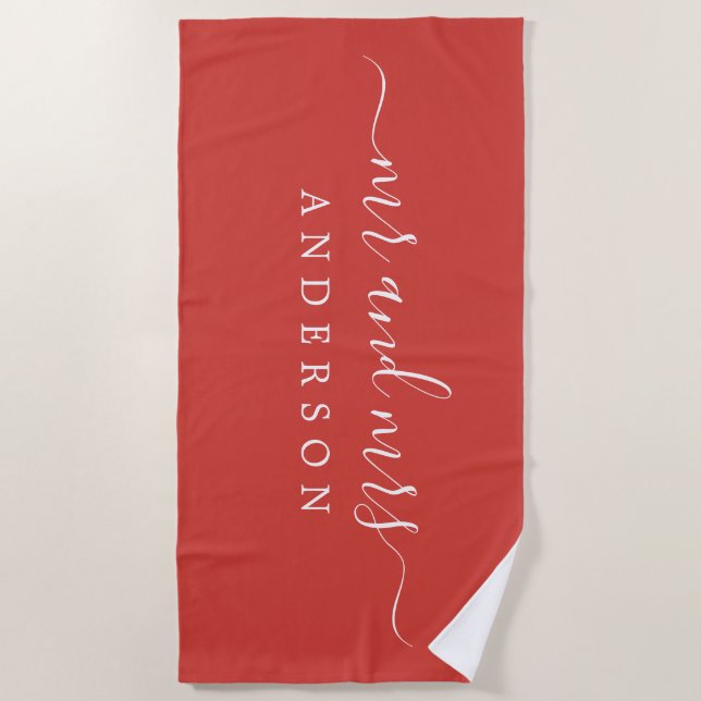 Serviette De Plage Chic Newlysée M. Mme Monogram Red Alert (Devant)