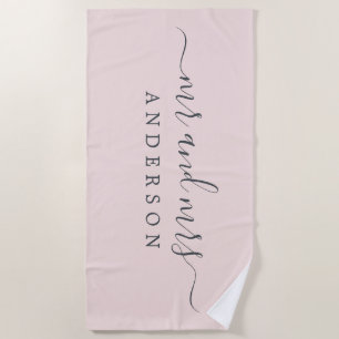 Serviette De Plage Chic Newlysée M. Mme Pastel Pink Monogrammed