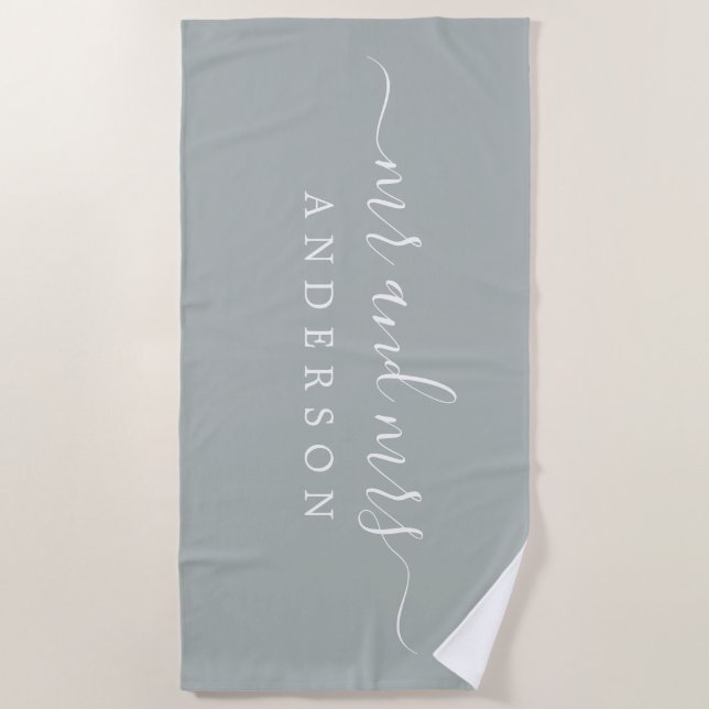 Serviette De Plage Chic Newlysée M. Mme Storm Grey Monogrammed (Devant)