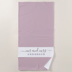 Serviette De Plage Chic Nouveau marié M. Mme Pastel Purple Monogramme