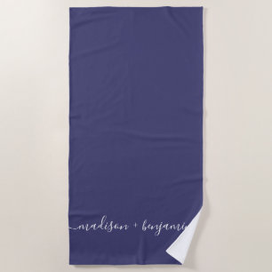 Serviette De Plage Chic Nouveau marié Monogramme Noms Marine Bleu