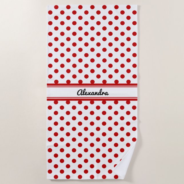 Serviette De Plage Chic Polka Dot Rouge Blanc Arrière - plan (Devant)