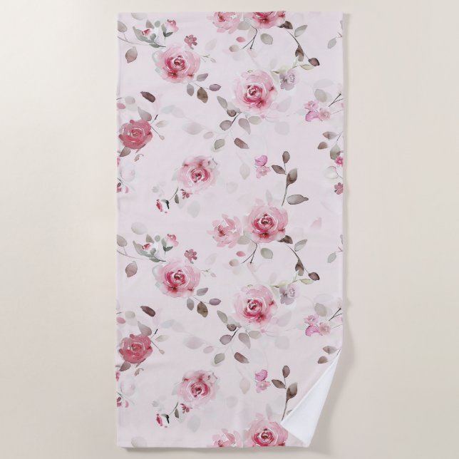 Serviette De Plage Chic romantique rose floral (Devant)