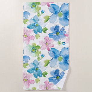 Serviette De Plage Chic rose bleu bleu floral