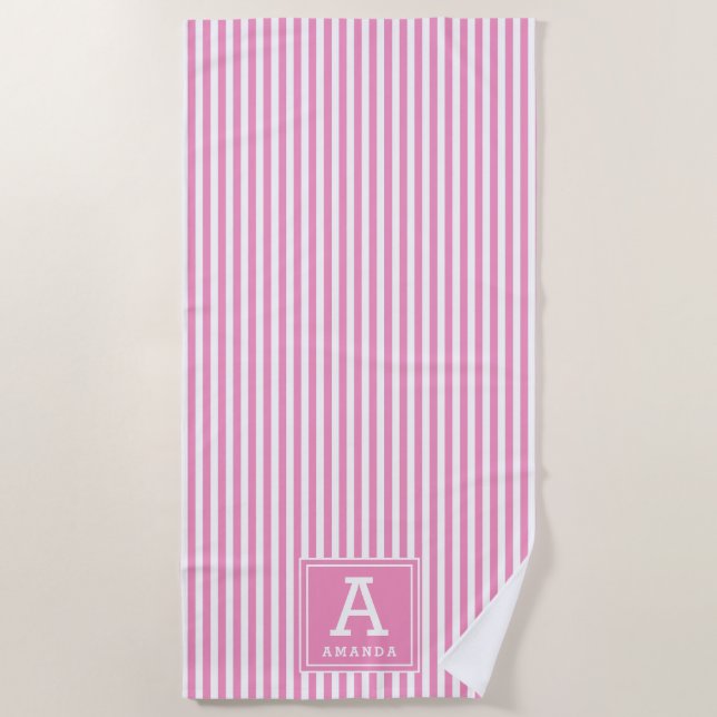Serviette De Plage Chic Rose Rose Cabana Grilles Monogramme Initiale (Devant)