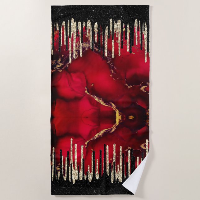 Serviette De Plage Chic rouge noir gouttes parties scintillant monogr (Devant)