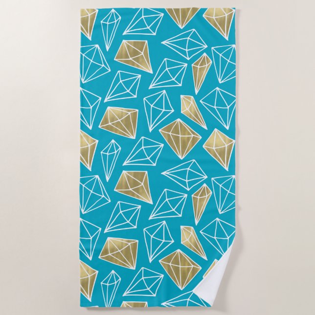 Serviette De Plage Chic Turquoise Aqua Blue Gold Diamonds (Devant)
