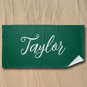 Serviette De Plage Chic Vert Chasseur Écriture Manuscrite Personnalis