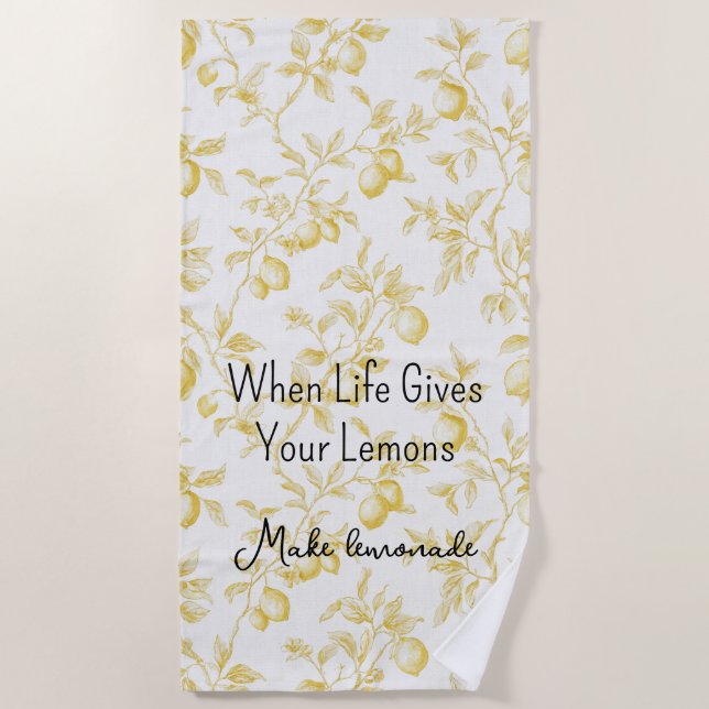 Serviette De Plage Chic Yellow White Lemons (Devant)