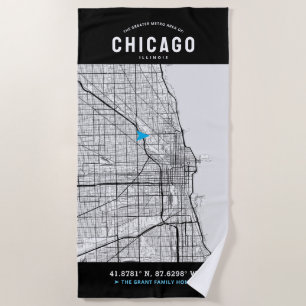 Serviette De Plage Chicago, Illinois City Map + Votre emplacement per