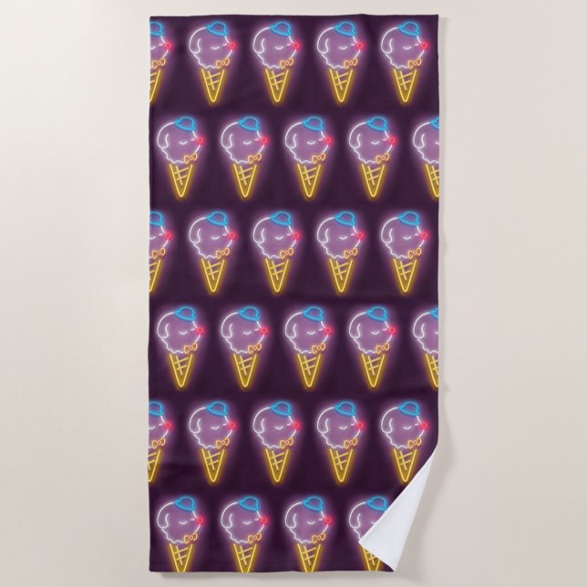 Serviette De Plage Chien à crème glacée de néon (Devant)