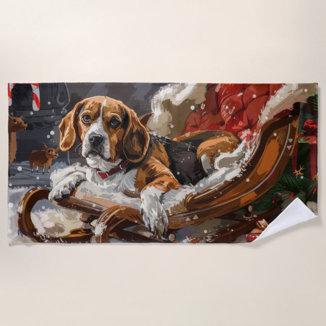 Serviette De Plage Chien Beagle Noël Fête (Devant)