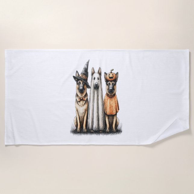 Serviette De Plage Chien berger allemand Halloween Ghost (Devant)