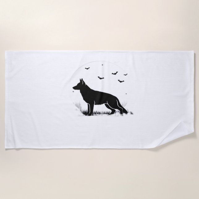 Serviette De Plage Chien berger allemand - Silhouette de lune d'Hallo (Devant)