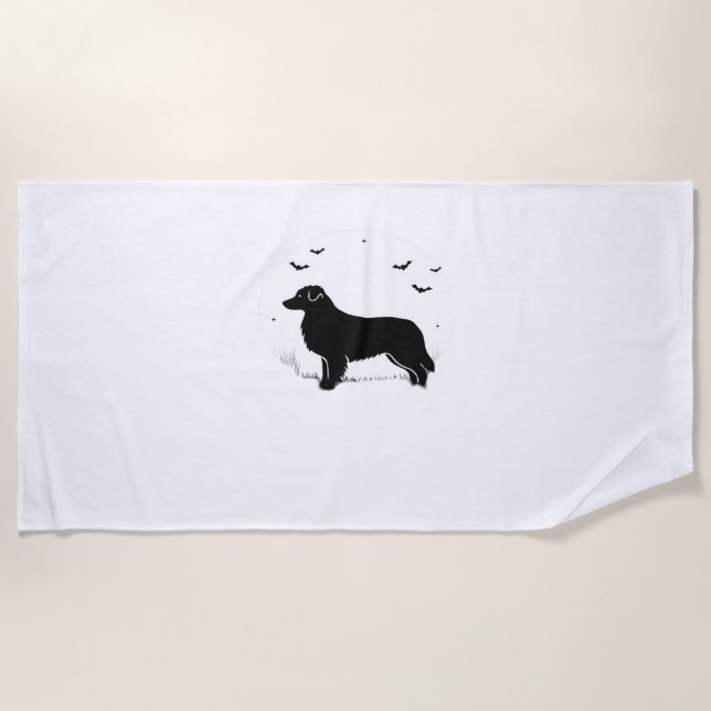 Serviette De Plage Chien berger australien - Halloween Moon Silhouett (Devant)