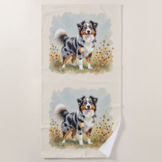 Serviette De Plage Chien berger australien Merle Long Tail