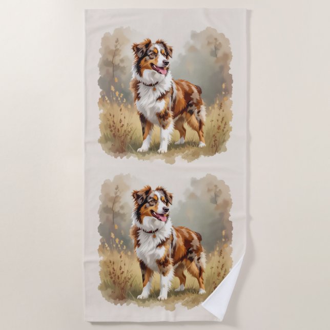Serviette De Plage Chien berger australien Rouge Merle Aussie (Devant)