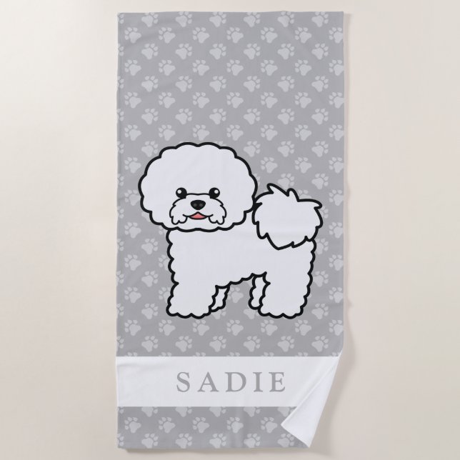 Serviette De Plage Chien Bichon Frise de dessin animé mignon & nom pe (Devant)