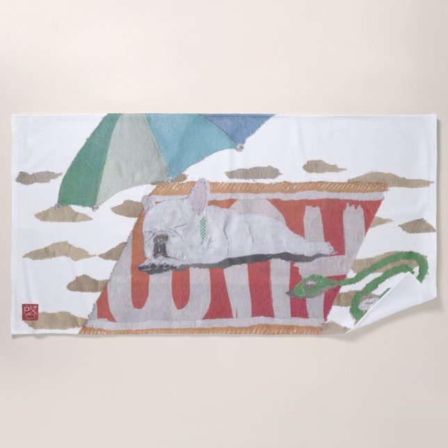 Serviette De Plage Chien blanc, français, moderne (Devant)
