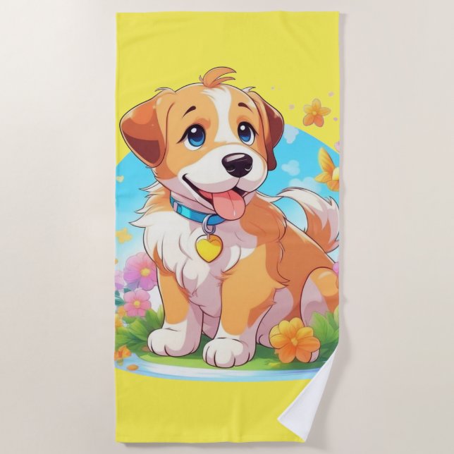 Serviette De Plage Chien chiot mignon (Devant)