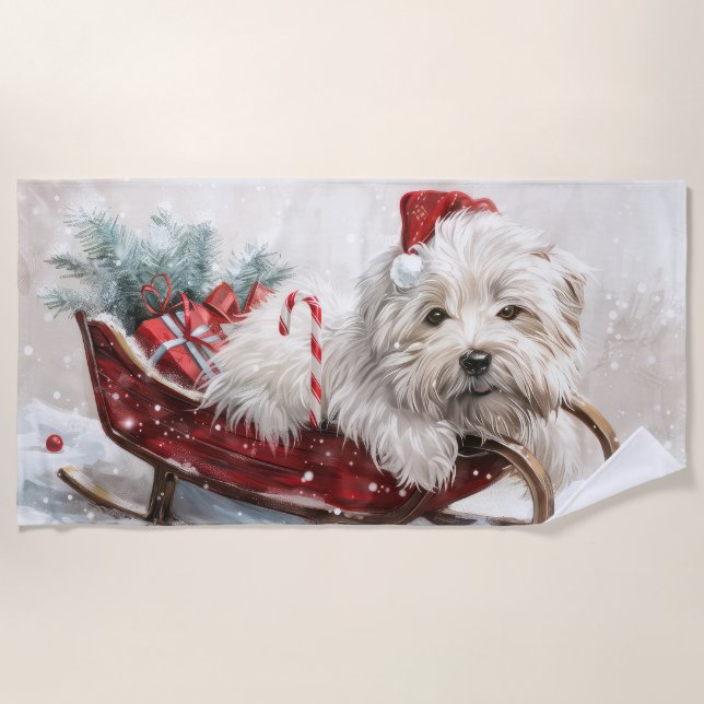 Serviette De Plage Chien Coton De Tulear Noël Festif (Devant)