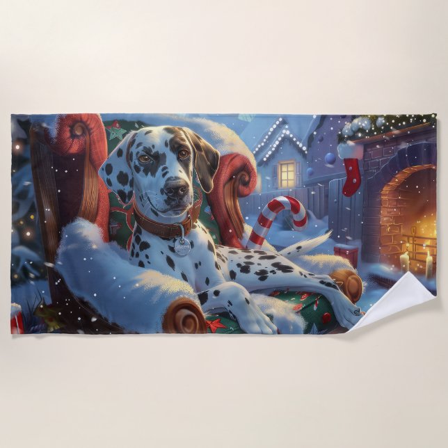Serviette De Plage Chien Dalmatien Noël Festif (Devant)