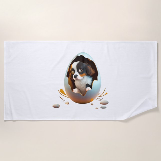 Serviette De Plage chien dans l'oeuf (Devant)