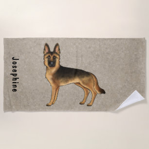 Serviette De Plage Chien de berger allemand noir et feu avec nom pers