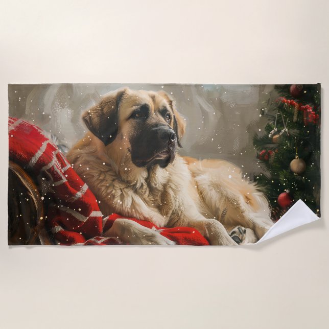 Serviette De Plage Chien de berger d'Anatolie Fête de Noël (Devant)