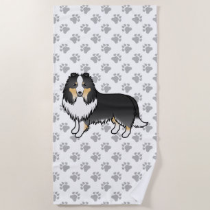 Serviette De Plage Chien de berger des Shetland tricolore Dessin anim
