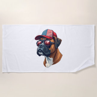 Serviette De Plage Chien de boîte portant blanc rouge bleu