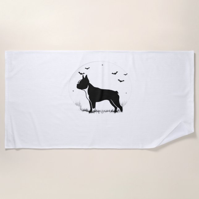 Serviette De Plage Chien de Boston Terrier - Halloween Moon Silhouett (Devant)