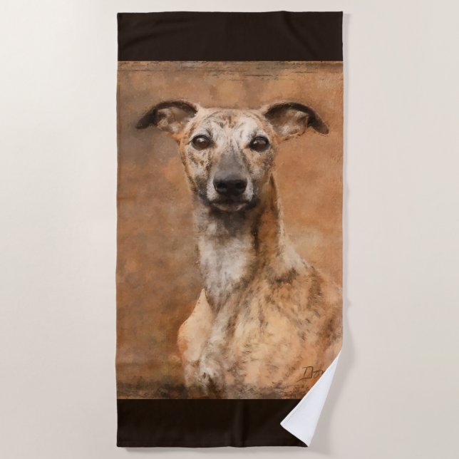 Serviette De Plage Chien de Brindle Whippet (Devant)
