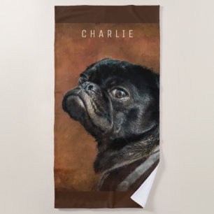 Serviette De Plage Chien de Carlin noir