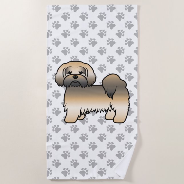 Serviette De Plage Chien de dessin animé mignon Lhasa Apso Sable Doré (Devant)