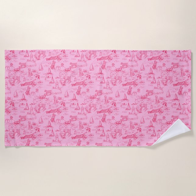 Serviette De Plage Chien de Mer Toile Rose  (Devant)